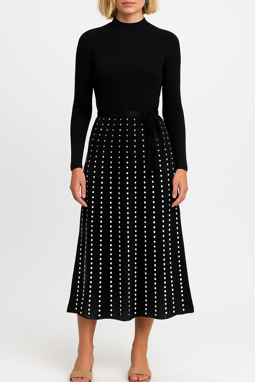 RAMONA POLKA DOT KNIT DRESS - Black