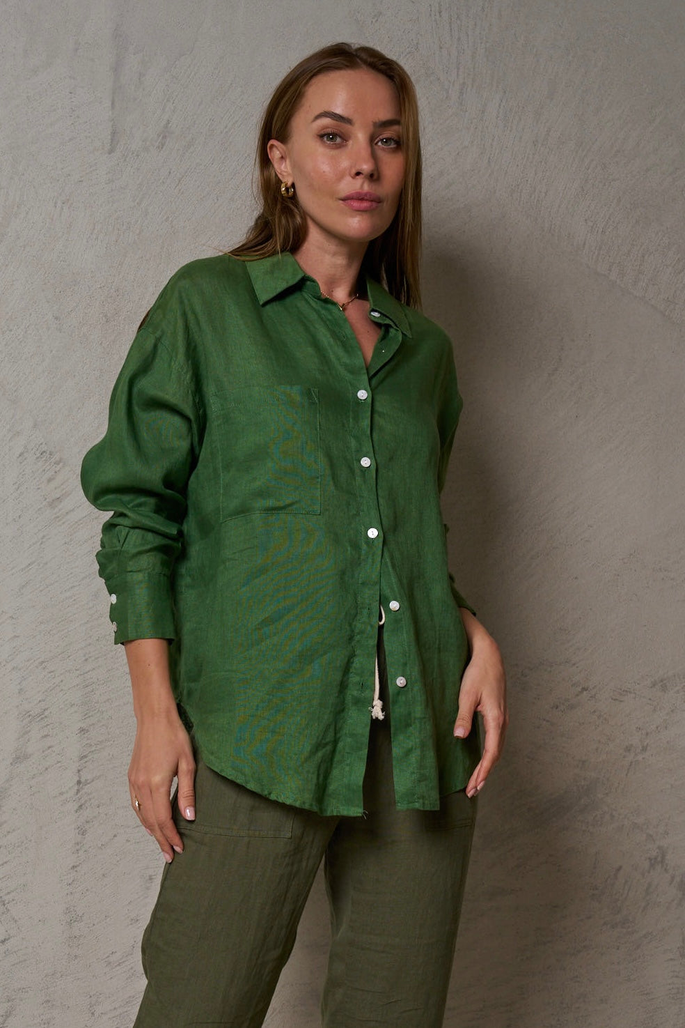 JESSICA LINEN SHIRT - Fern Green