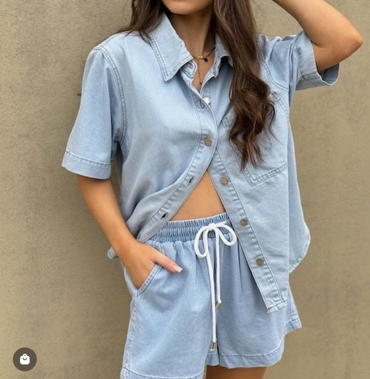 MILA DENIM SHORTS - Pale blue