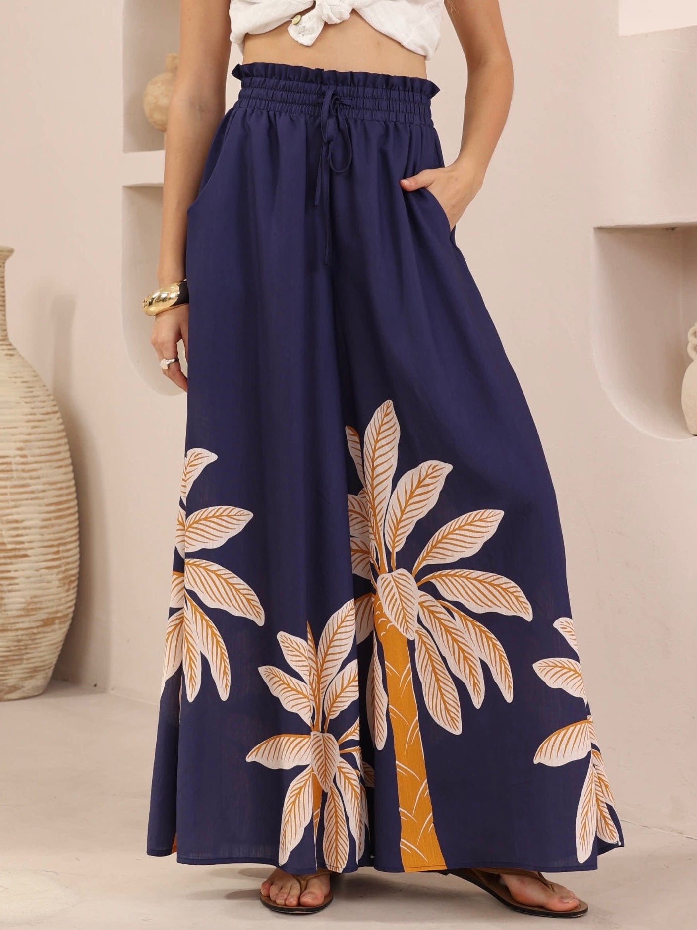 GEMMA PANT - Navy Coastal Palm