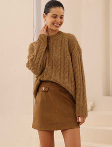 MOXIE FAUX SUEDE MINI SKIRT - Tan