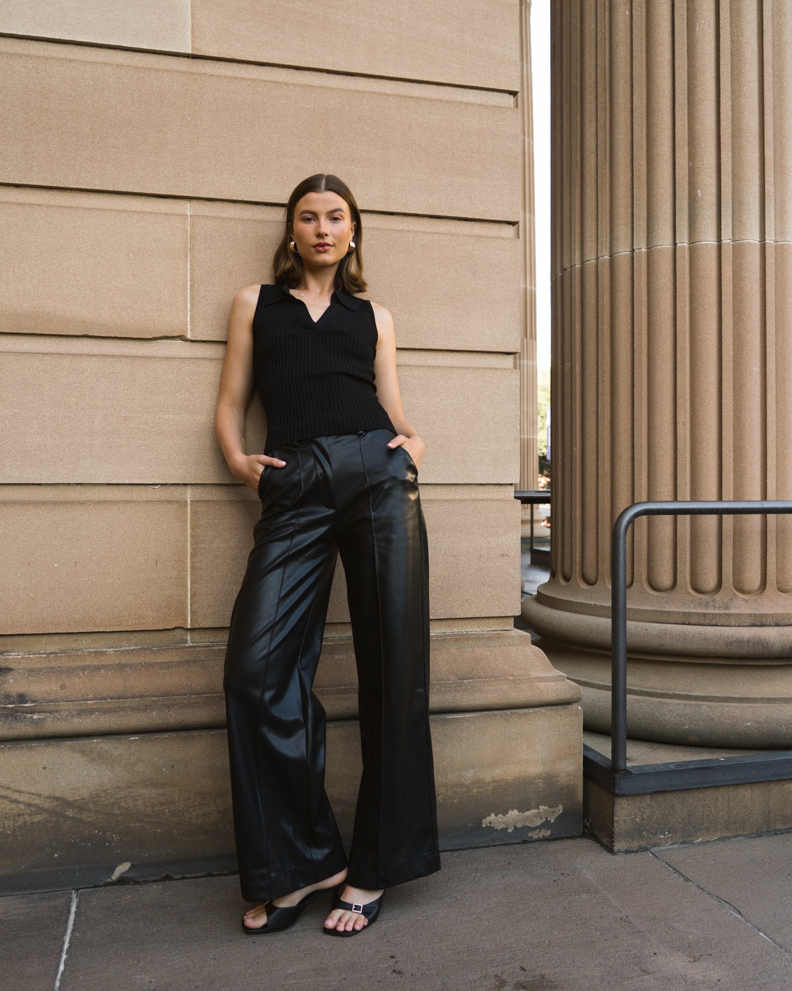 SYLVIE FAUX LEATHER PANTS - Black