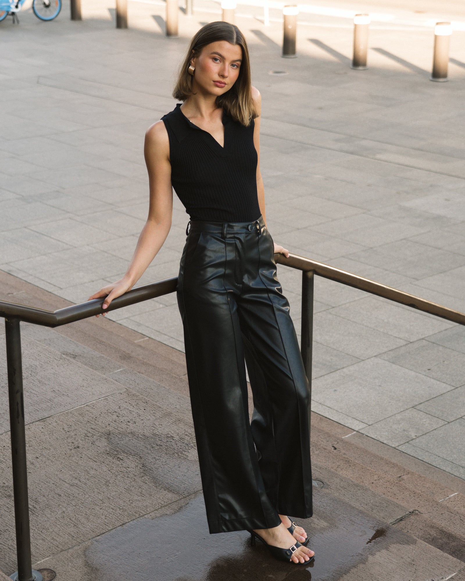 SYLVIE FAUX LEATHER PANTS - Black