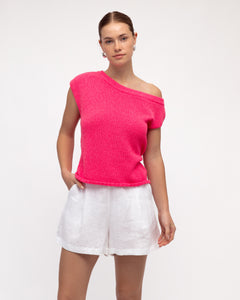 BRODIE ASYM KNIT TOP - Hot Pink