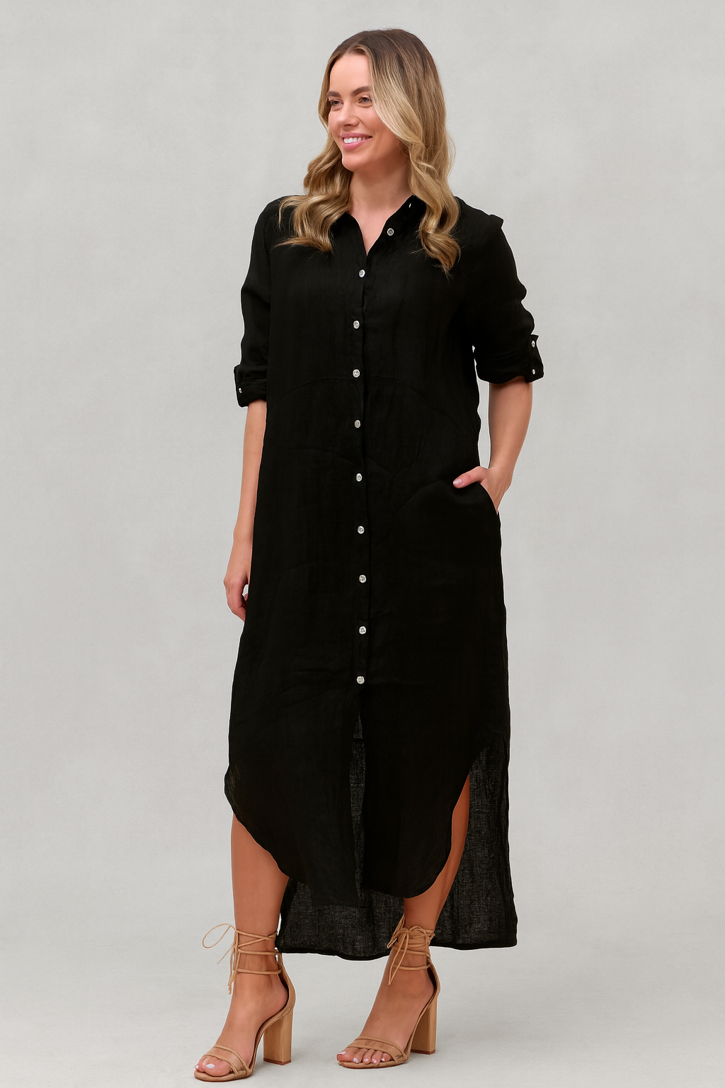 MELANIE LINEN DRESS - Black