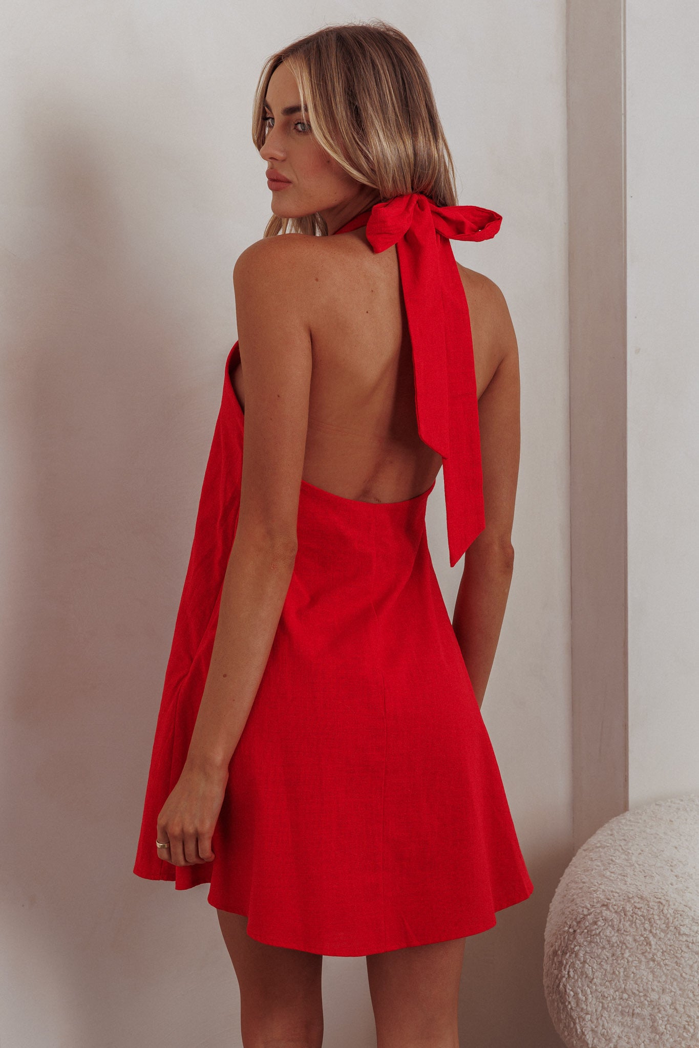 RUMI HALTER MINI DRESS - Red