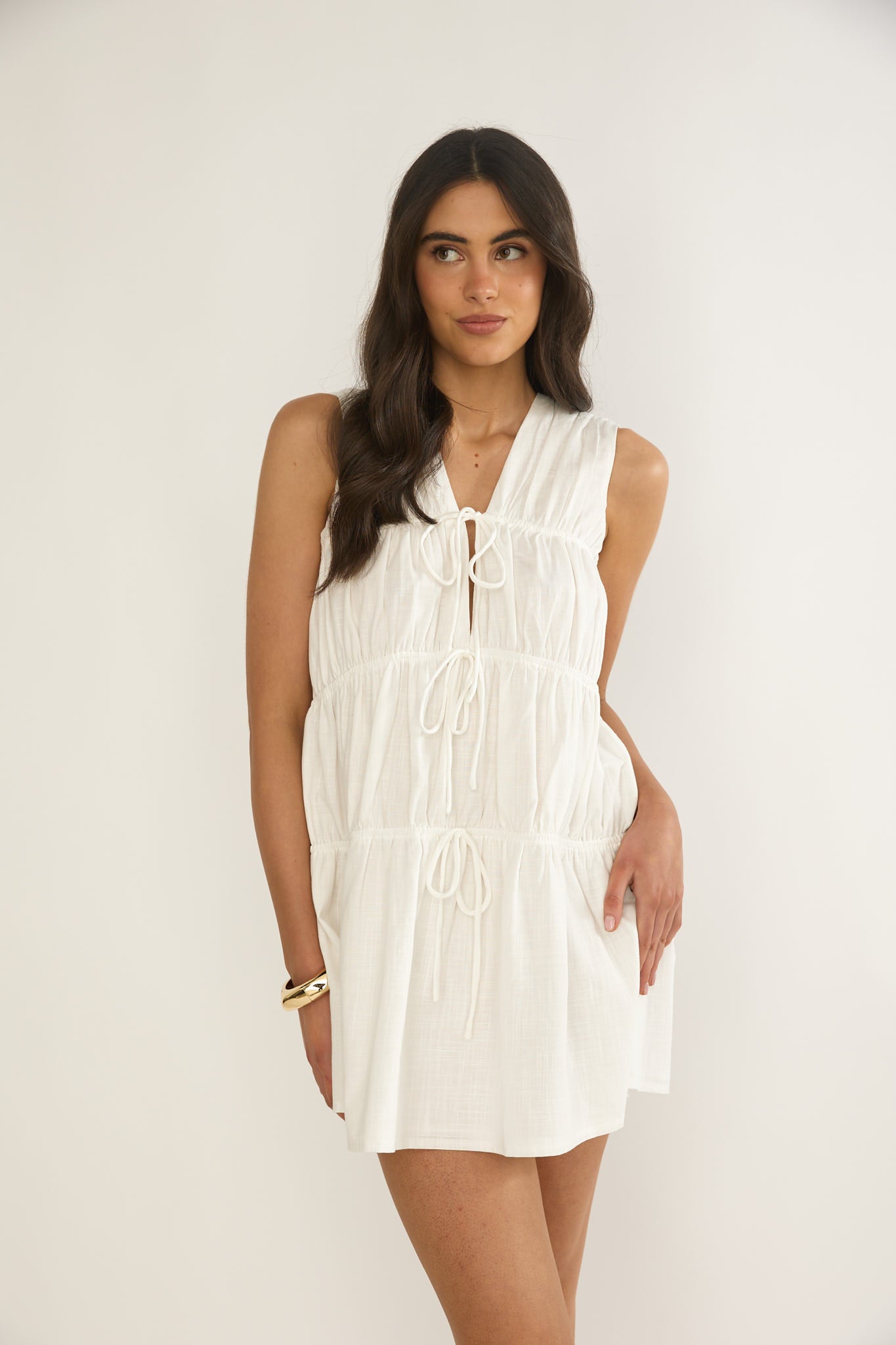 REESE TIERED MINI DRESS - White