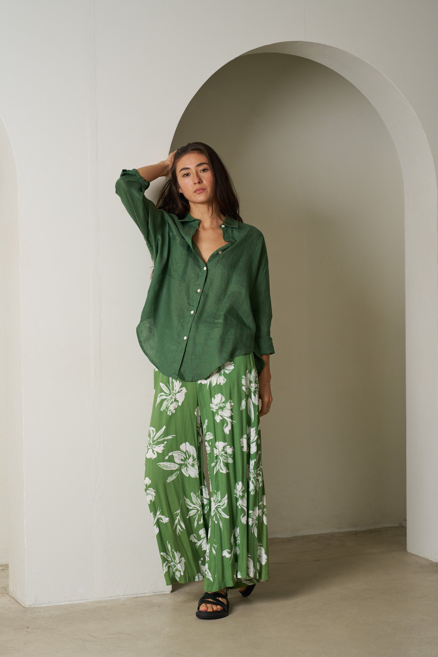 JESSICA LINEN SHIRT - Fern Green