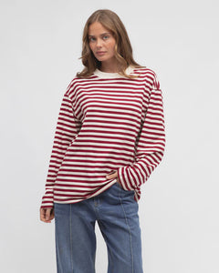 MADDIE STRIPED TEE - Burgundy Cream
