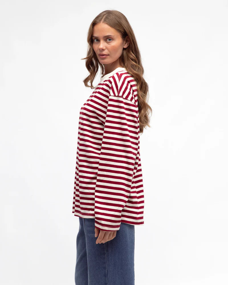 MADDIE STRIPED TEE - Burgundy Cream