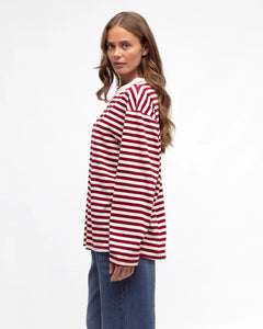 MADDIE STRIPED TEE - Burgundy Cream