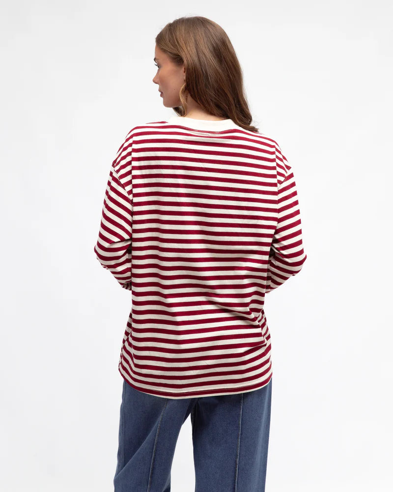 MADDIE STRIPED TEE - Burgundy Cream