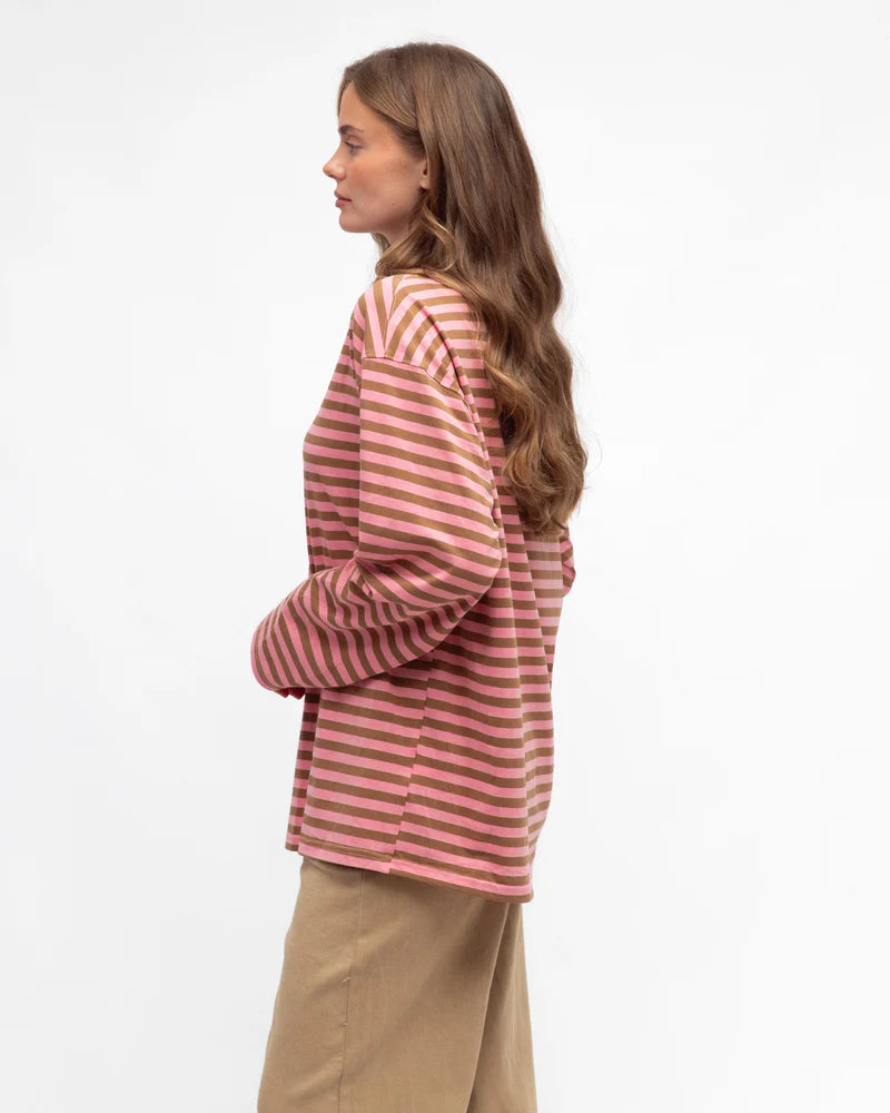 MADDIE STRIPED TEE - Pink Bronze