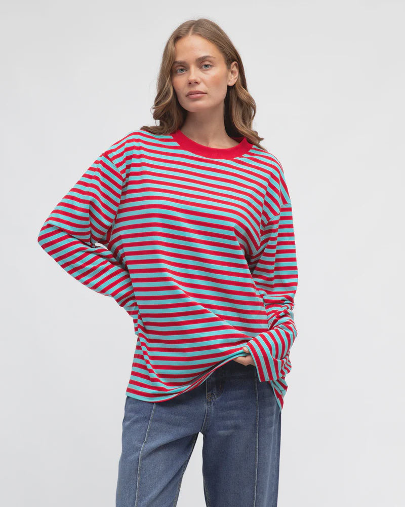 MADDIE STRIPED TEE - Red Aqua