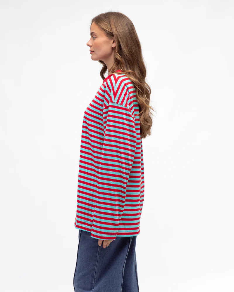 MADDIE STRIPED TEE - Red Aqua