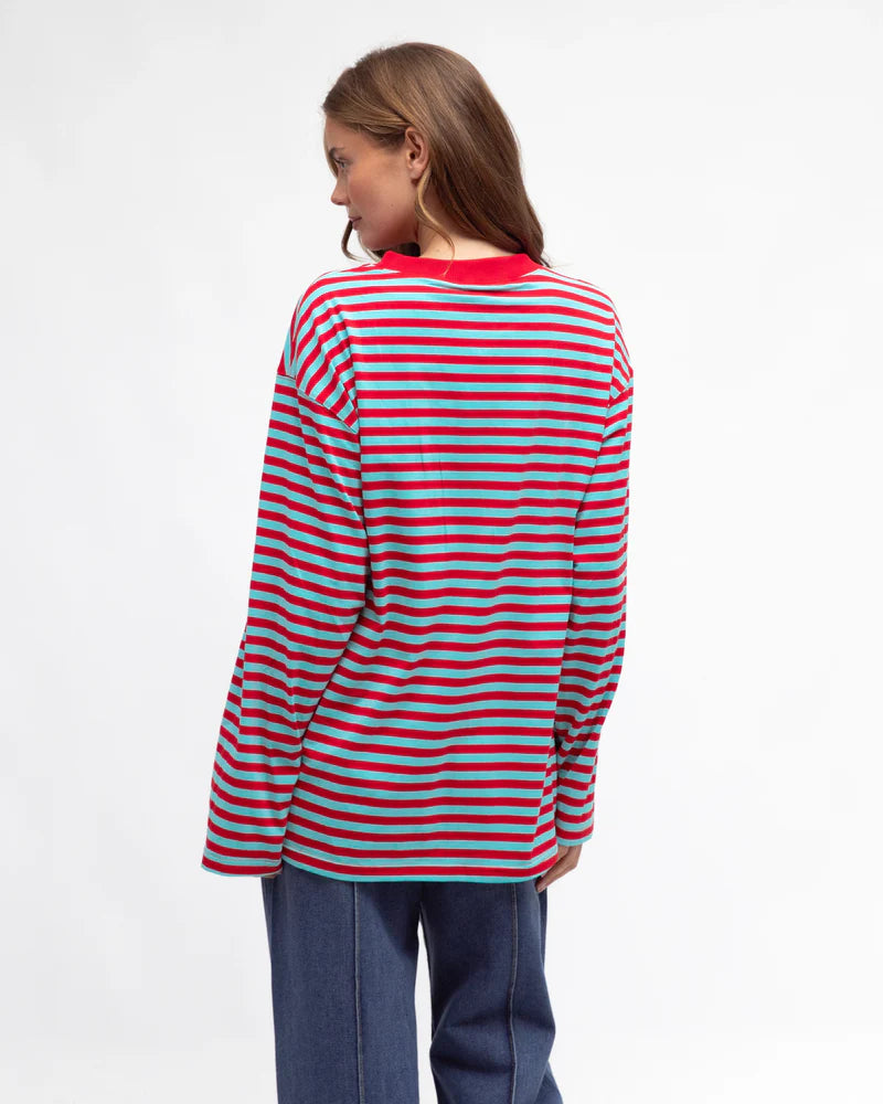 MADDIE STRIPED TEE - Red Aqua