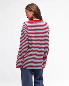 MADDIE STRIPED TEE - Red Aqua