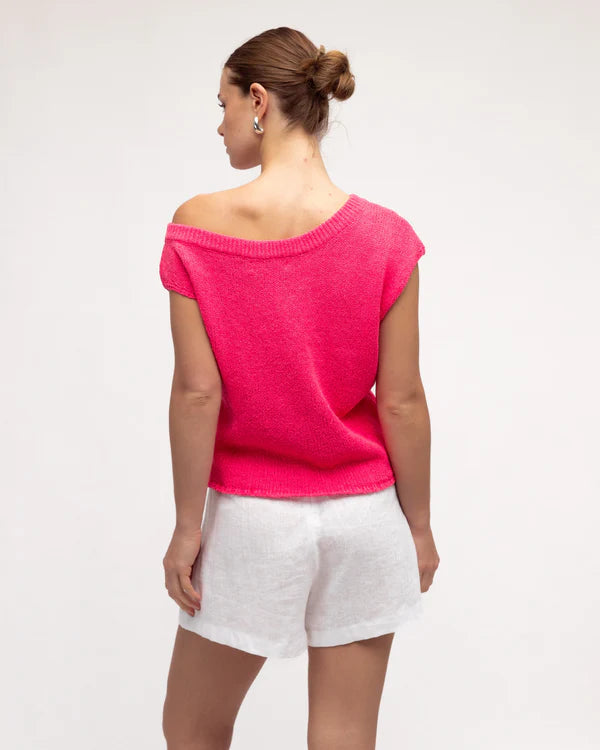 BRODIE ASYM KNIT TOP - Hot Pink