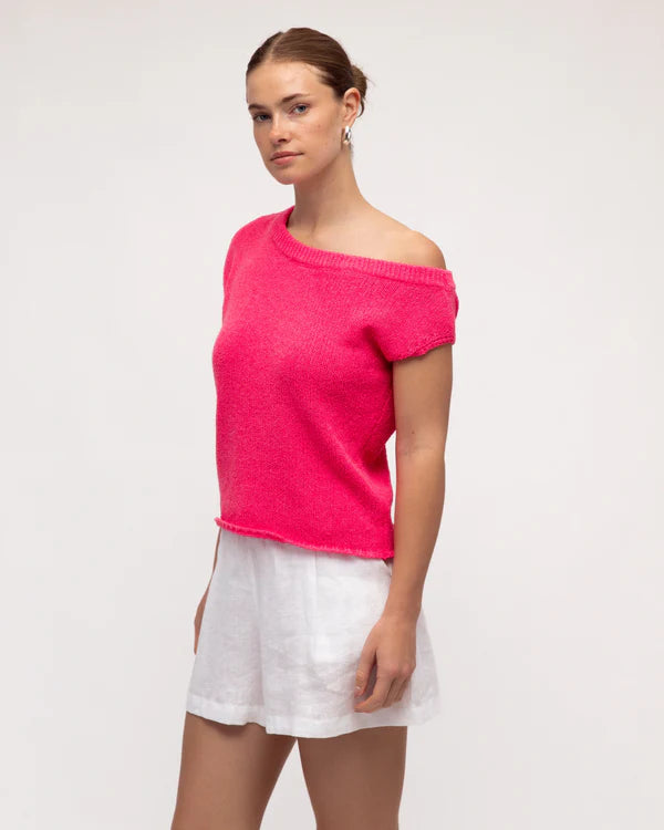 BRODIE ASYM KNIT TOP - Hot Pink