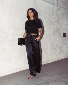 FLORENCE SATIN PANTS - Black