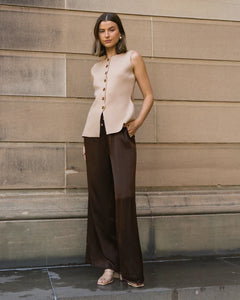FLORENCE SATIN PANTS - Chocolate