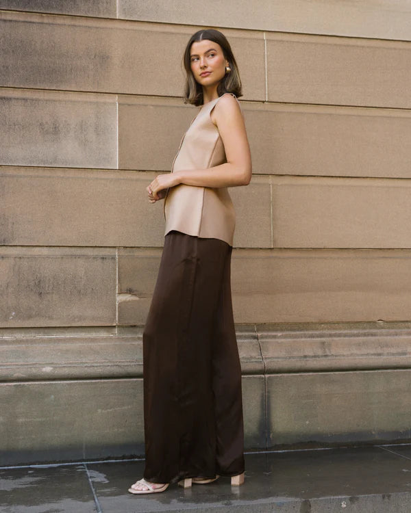 FLORENCE SATIN PANTS - Chocolate
