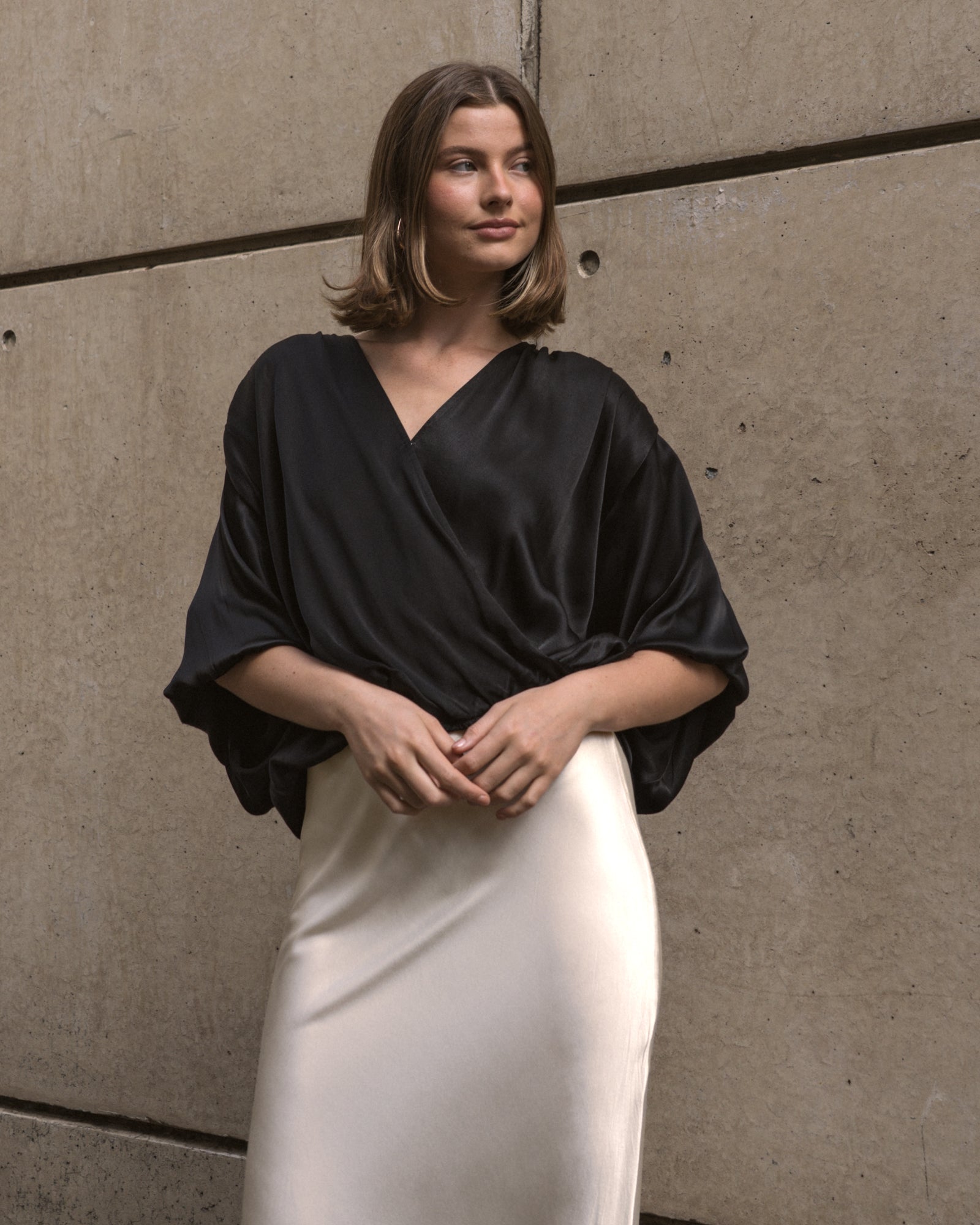 RUBY SATIN TOP - Black