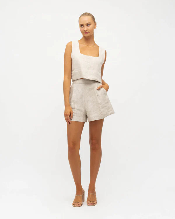 ROLLAND LINEN SHORTS - Oatmeal