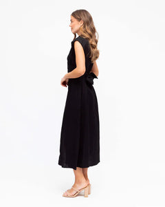 MARGOT LINEN MIDI DRESS - Black