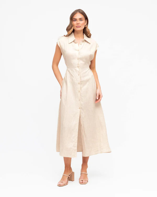 MARGOT LINEN MIDI DRESS - Oatmeal