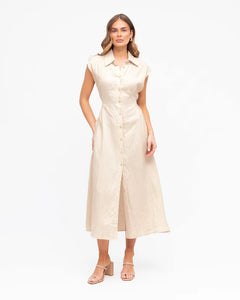 MARGOT LINEN MIDI DRESS - Oatmeal