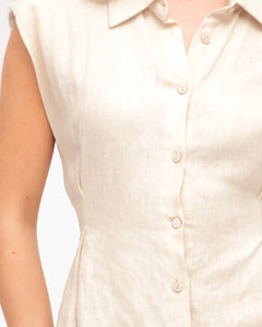 MARGOT LINEN MIDI DRESS - Oatmeal