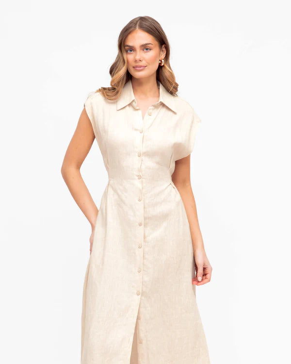 MARGOT LINEN MIDI DRESS - Oatmeal