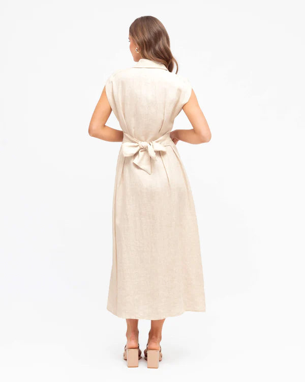 MARGOT LINEN MIDI DRESS - Oatmeal