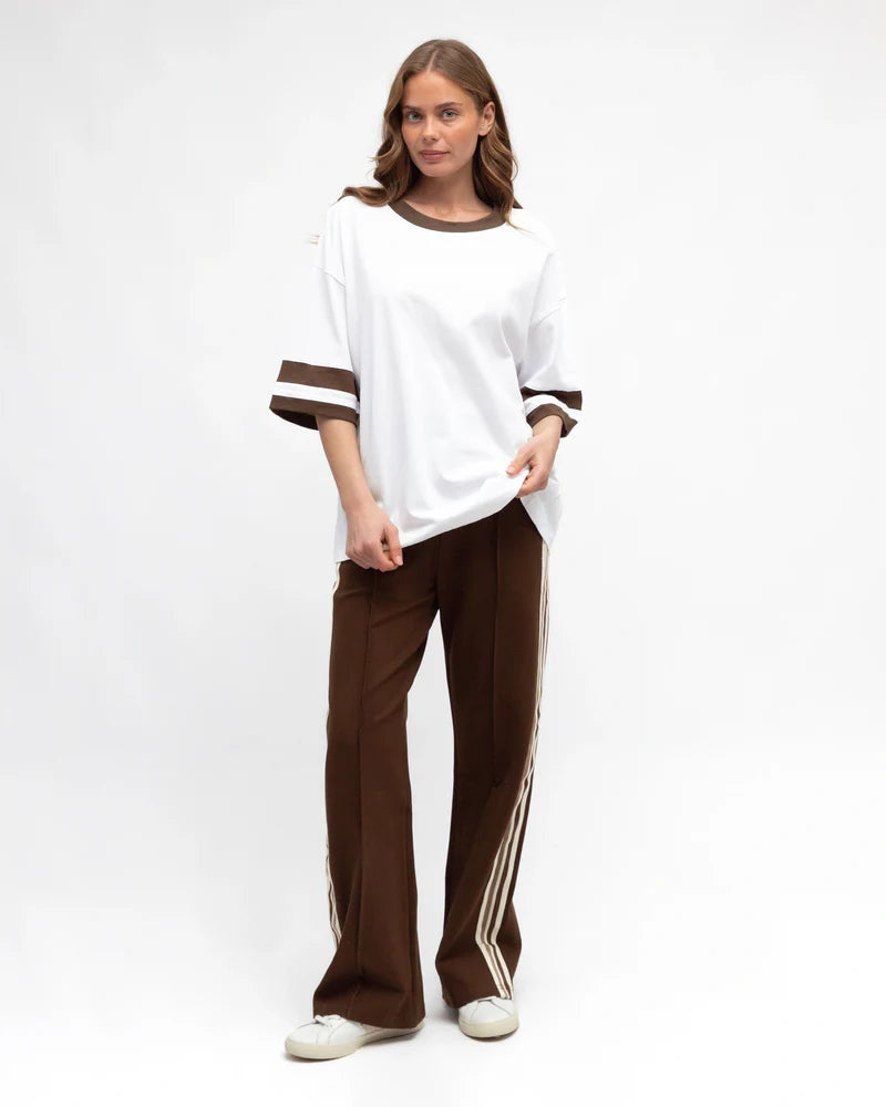 ANDIE T SHIRT - White & Choc Stripe