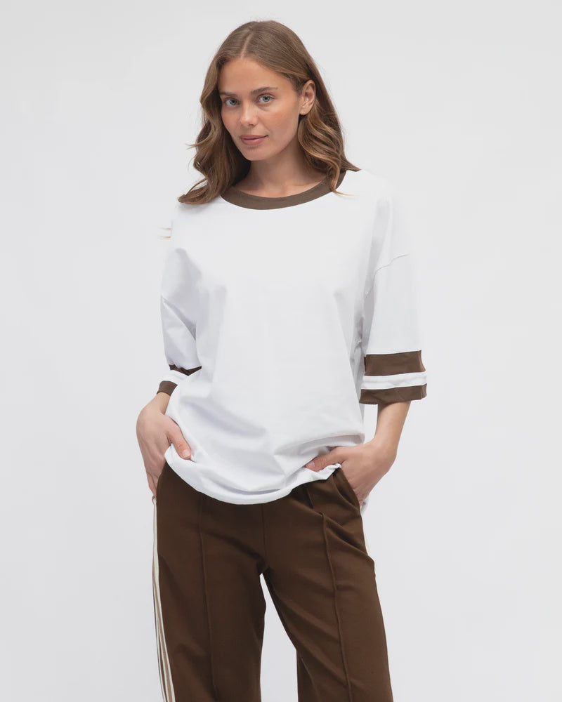 ANDIE T SHIRT - White & Choc Stripe
