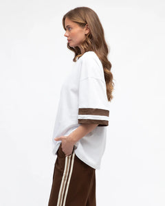 ANDIE T SHIRT - White & Choc Stripe