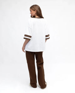 ANDIE T SHIRT - White & Choc Stripe
