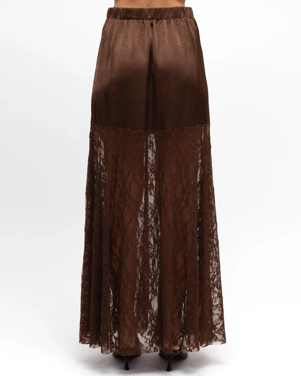 YASMIN LACE MAXI SKIRT - Chocolate