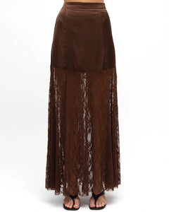 YASMIN LACE MAXI SKIRT - Chocolate