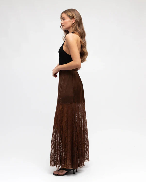 YASMIN LACE MAXI SKIRT - Chocolate