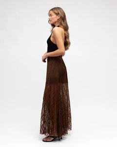 YASMIN LACE MAXI SKIRT - Chocolate