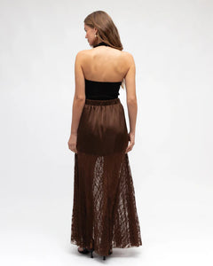 YASMIN LACE MAXI SKIRT - Chocolate