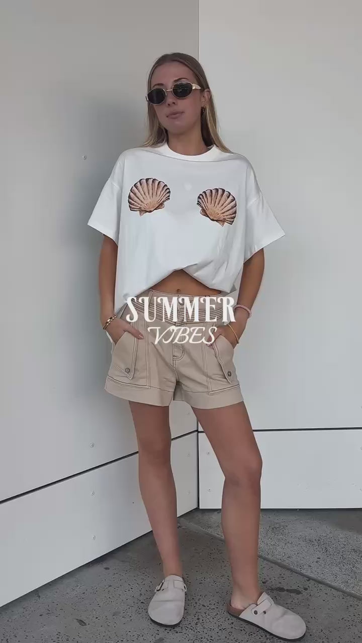 JOSEPHINE DENIM SHORTS - Stone