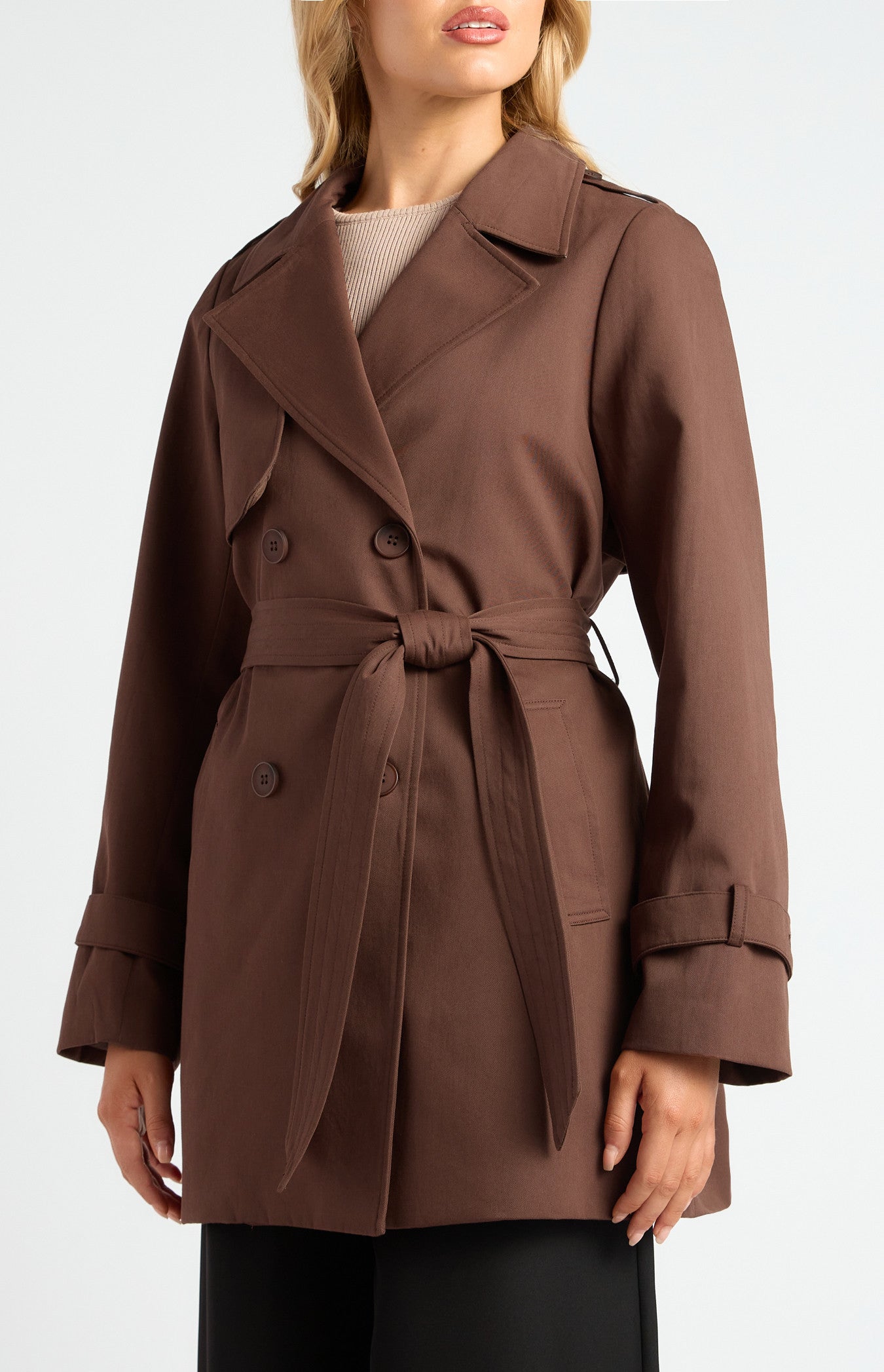 AMBER CROPPED TRENCH COAT - Espresso