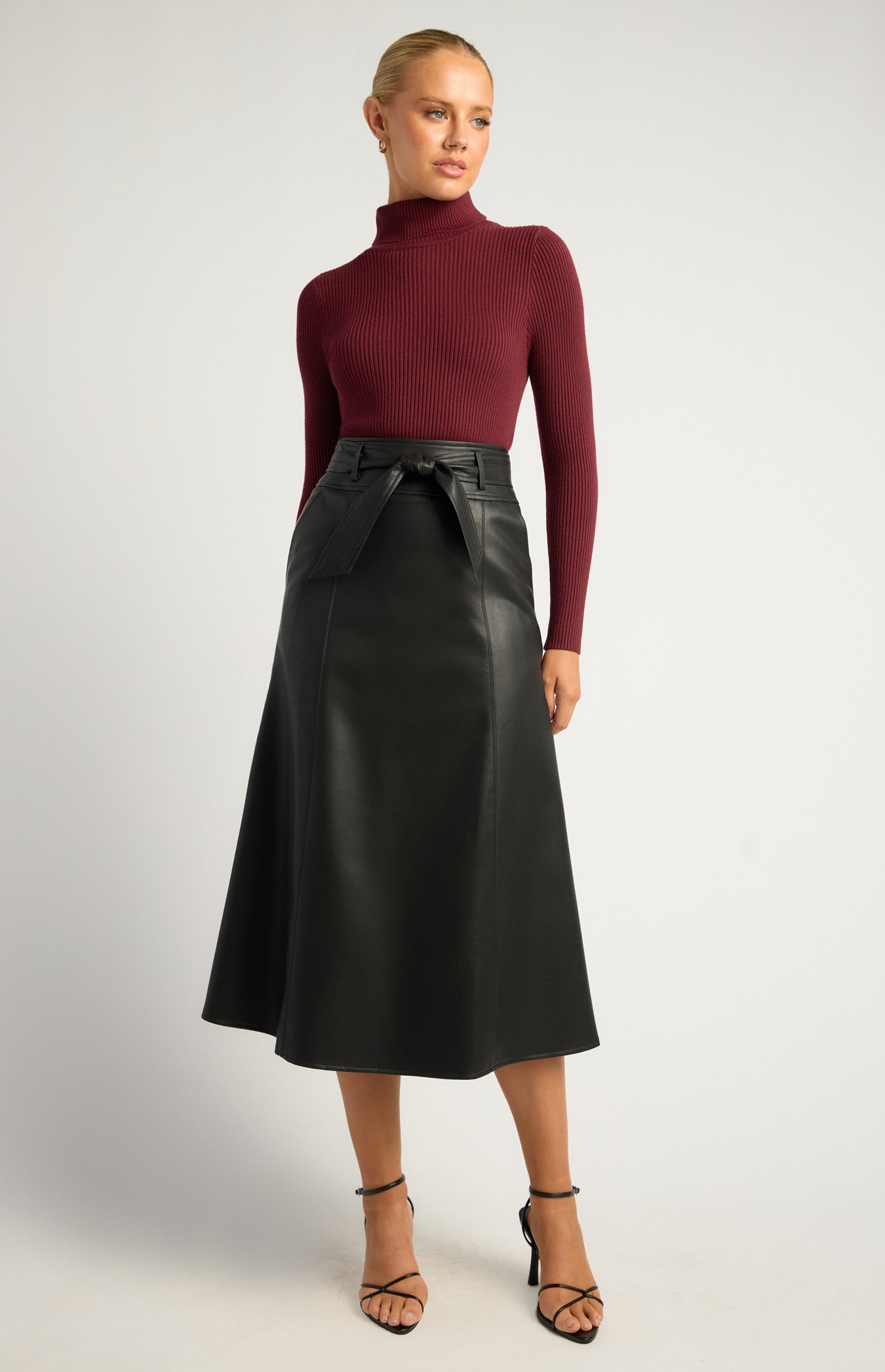 EMPIRE FAUX LEATHER SKIRT - Black