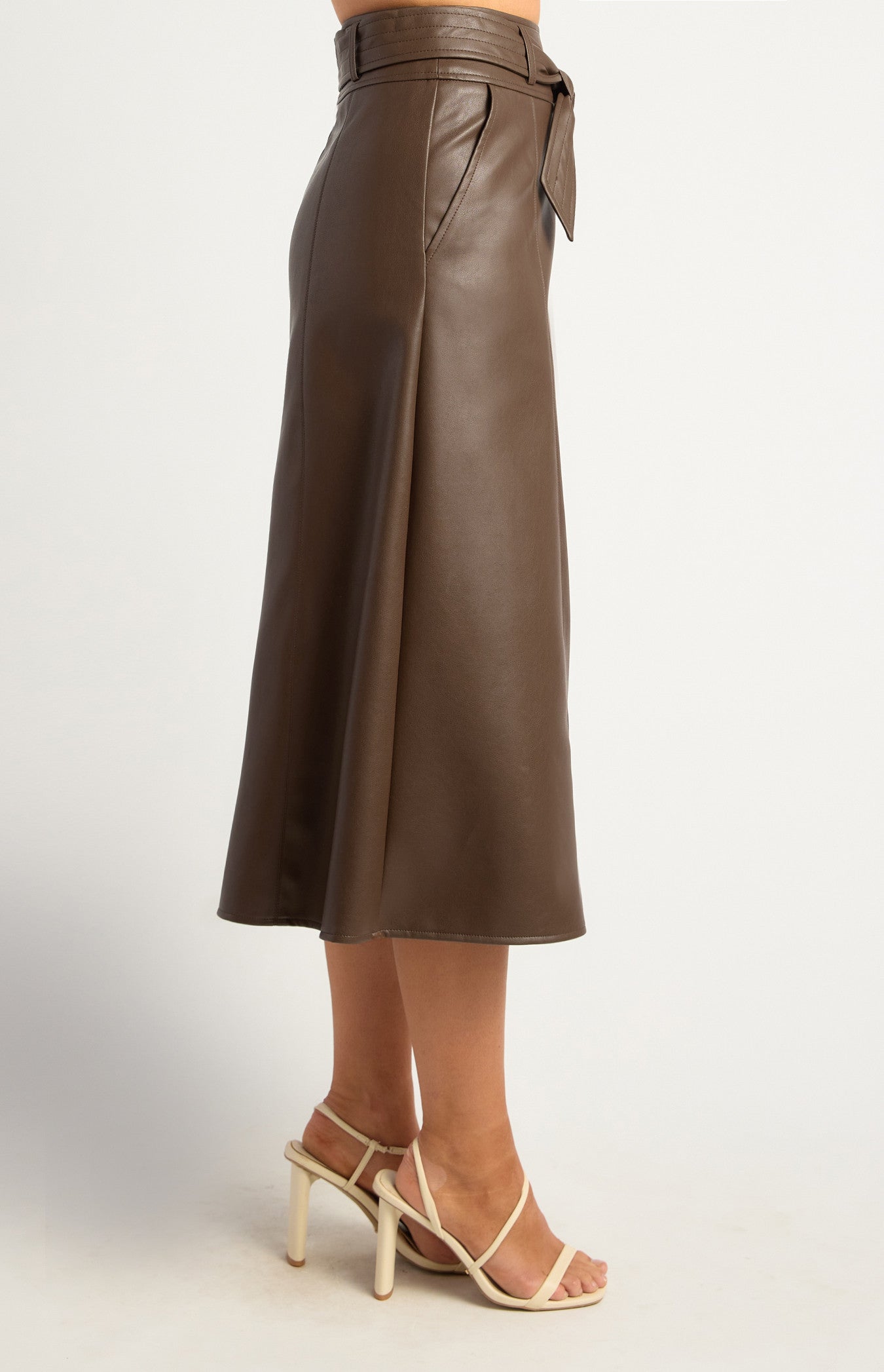 EMPIRE FAUX LEATHER SKIRT - Espresso