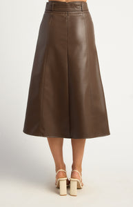 EMPIRE FAUX LEATHER SKIRT - Espresso