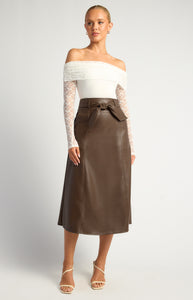 EMPIRE FAUX LEATHER SKIRT - Espresso