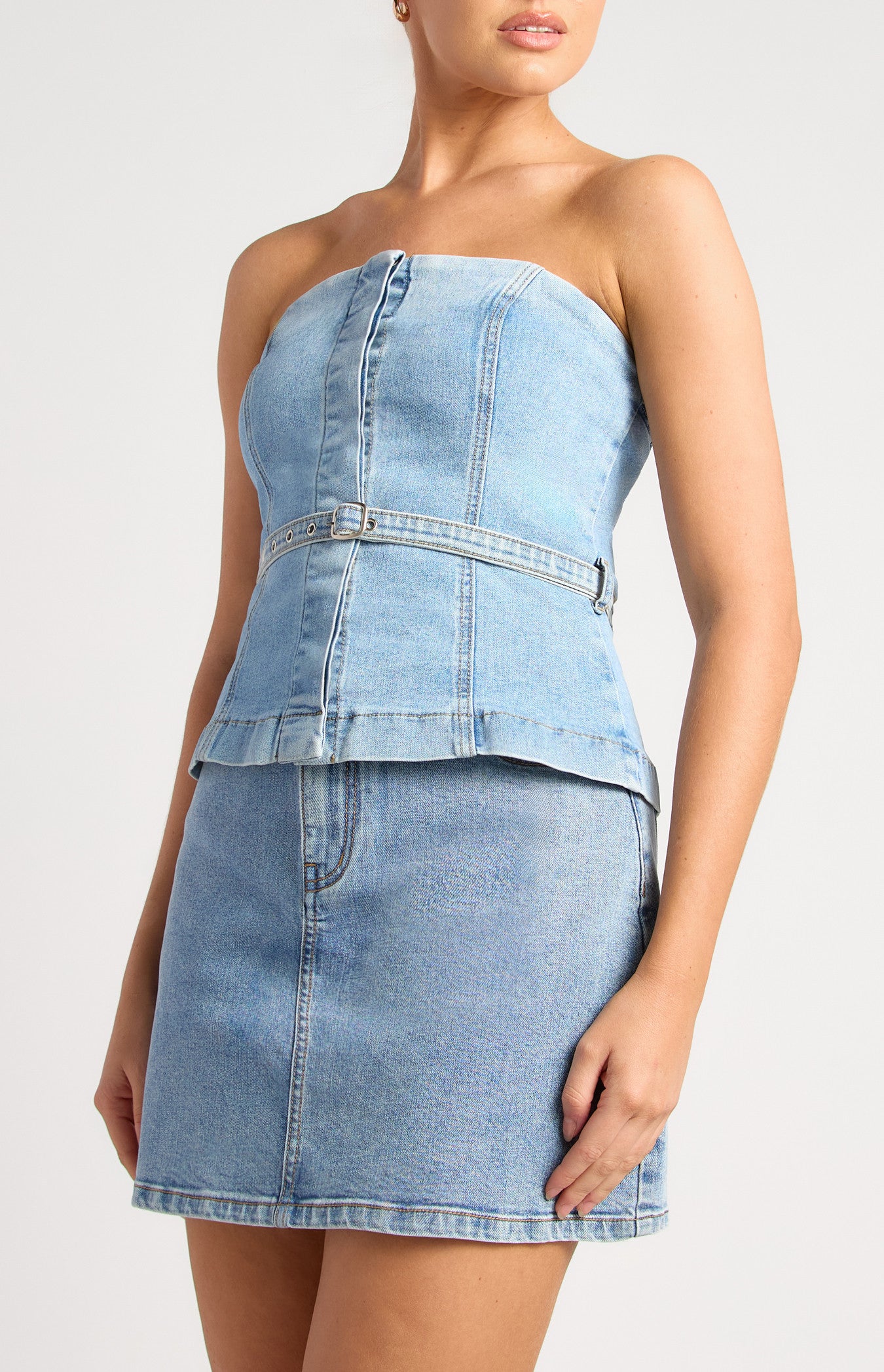 ALIX DENIM STRAPLESS TOP